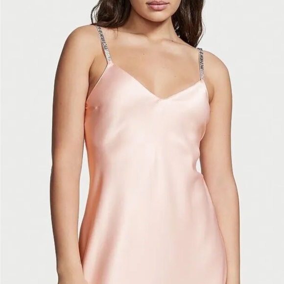 Victoria’s Secret Pink Logo Bling Strap Chemise Slip Nightdress Gown SZ M NWT - Picture 1 of 10